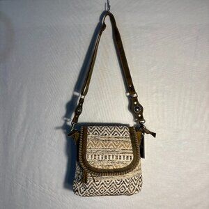 Vintage N Vogue Myra Bag Ratel Shoulder Bag Eco-Friendly Upcycled Brown/White